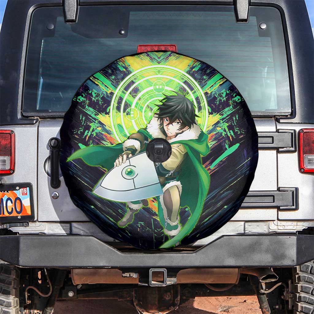 Naofumi The Rising of the Shield Hero Spare Tire Cover with Dynamic Combat Pose and Energy Circles - The Mazicc