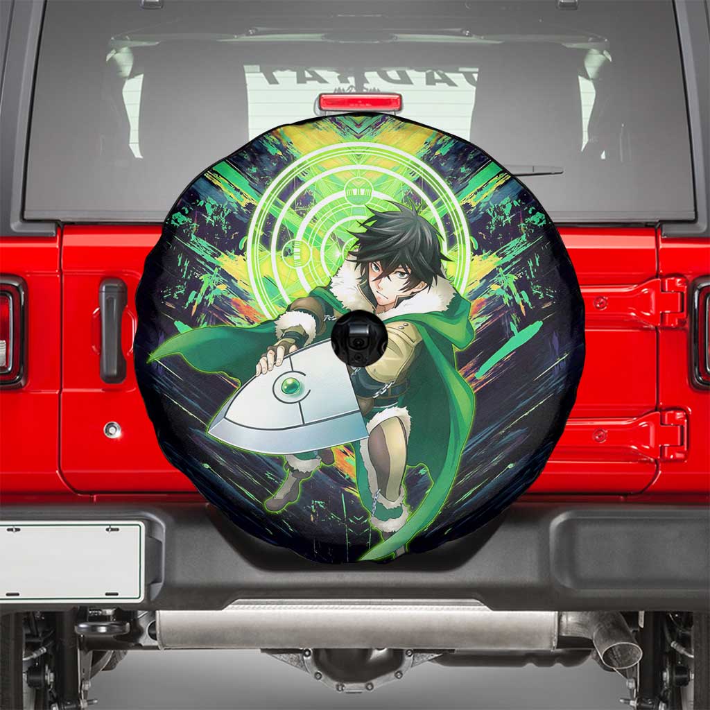 Naofumi The Rising of the Shield Hero Spare Tire Cover with Dynamic Combat Pose and Energy Circles - The Mazicc