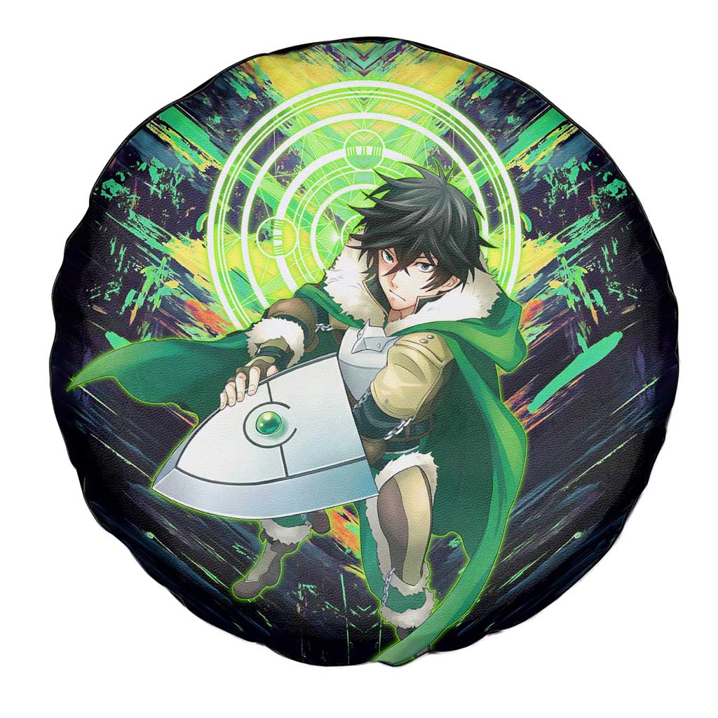 Naofumi The Rising of the Shield Hero Spare Tire Cover with Dynamic Combat Pose and Energy Circles - The Mazicc