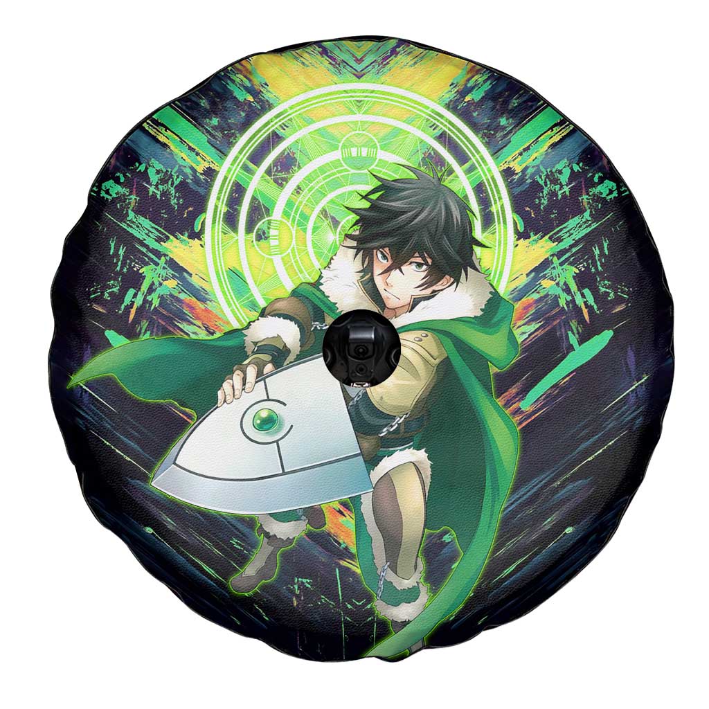 Naofumi The Rising of the Shield Hero Spare Tire Cover with Dynamic Combat Pose and Energy Circles - The Mazicc