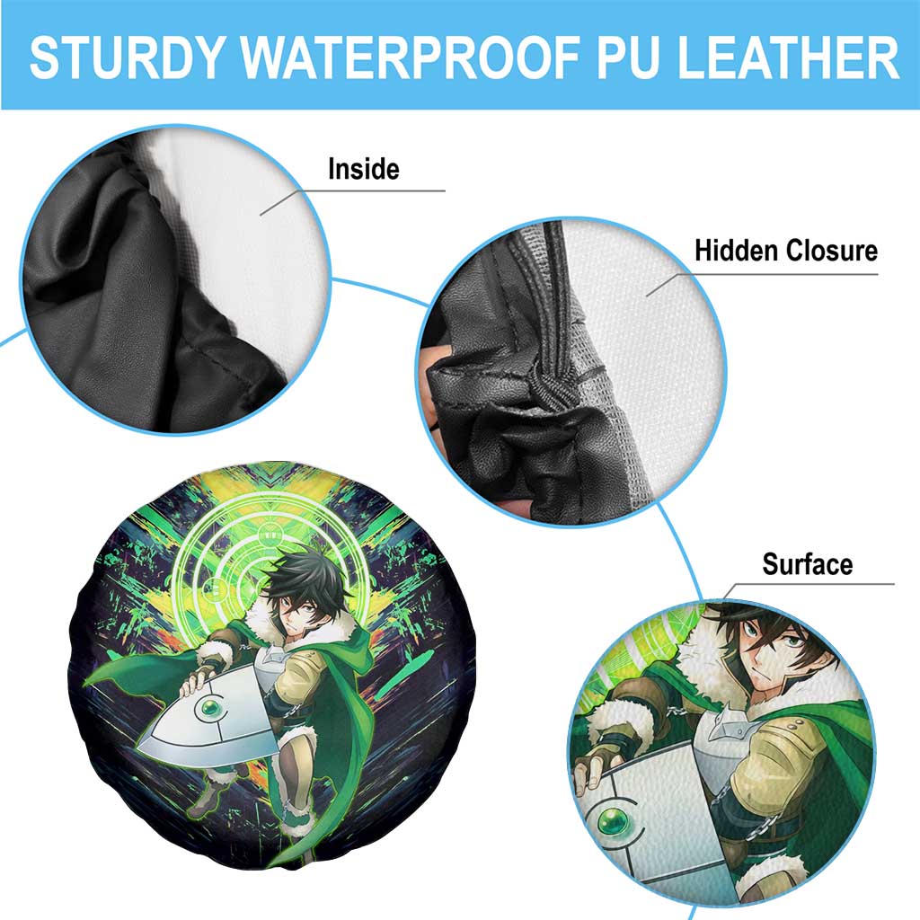 Naofumi The Rising of the Shield Hero Spare Tire Cover with Dynamic Combat Pose and Energy Circles - The Mazicc
