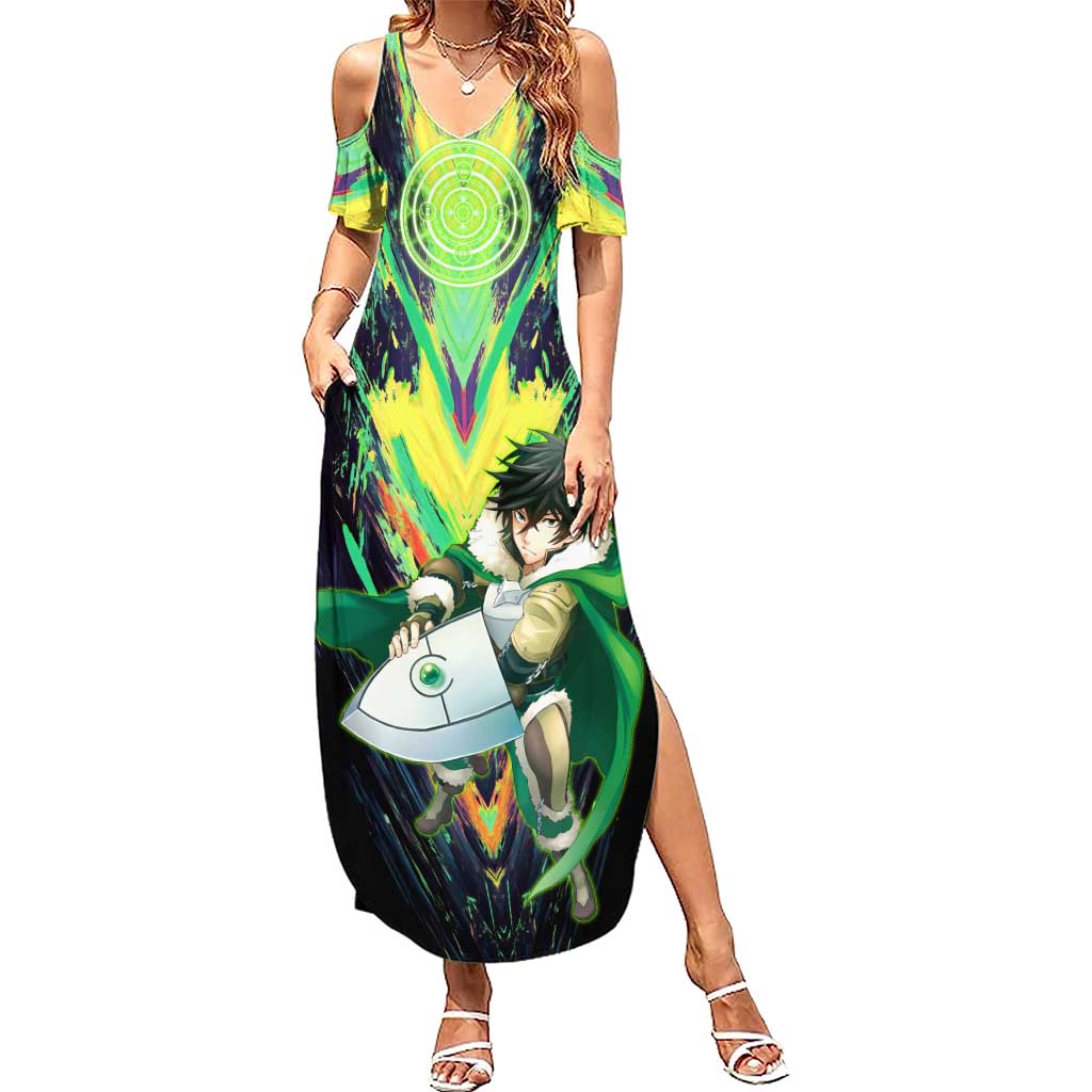 Naofumi The Rising of the Shield Hero Summer Maxi Dress with Dynamic Combat Pose and Energy Circles - The Mazicc