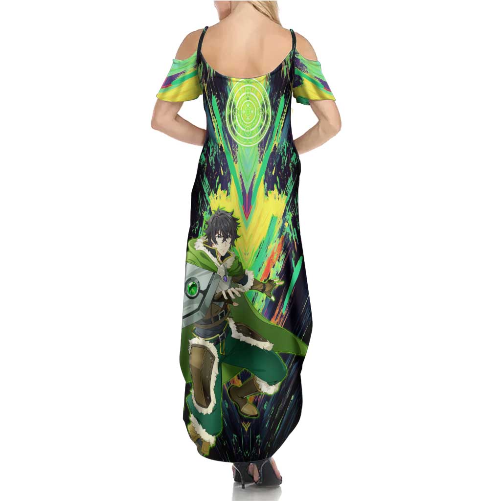 Naofumi The Rising of the Shield Hero Summer Maxi Dress with Dynamic Combat Pose and Energy Circles - The Mazicc