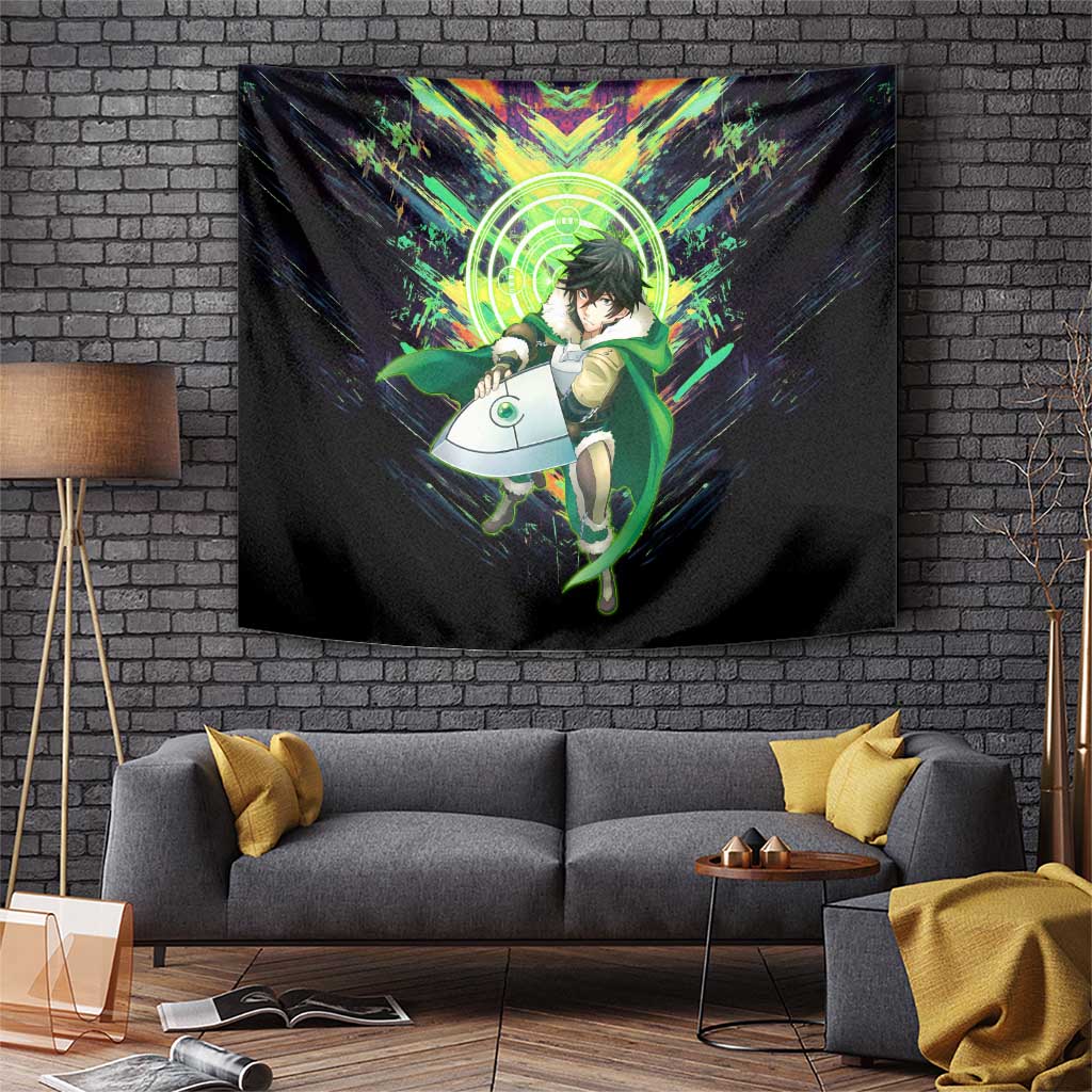 Naofumi The Rising of the Shield Hero Tapestry with Dynamic Combat Pose and Energy Circles - The Mazicc