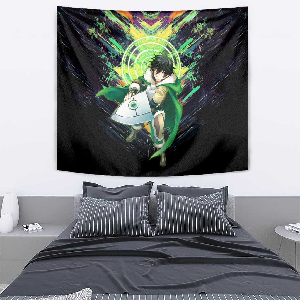 Naofumi The Rising of the Shield Hero Tapestry with Dynamic Combat Pose and Energy Circles - The Mazicc