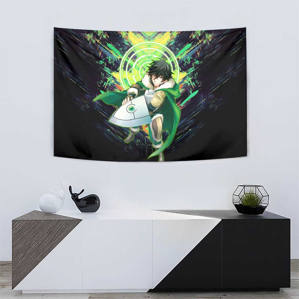 Naofumi The Rising of the Shield Hero Tapestry with Dynamic Combat Pose and Energy Circles - The Mazicc