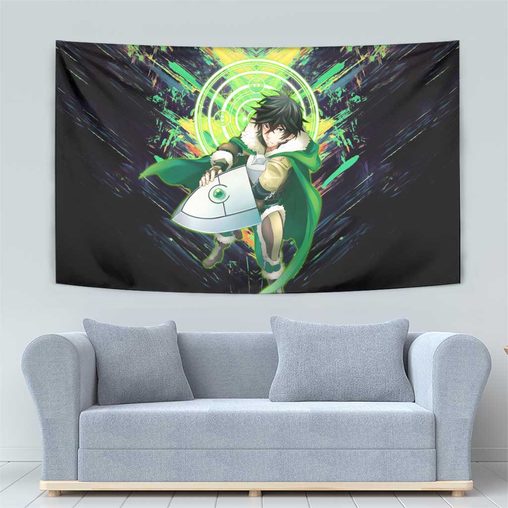 Naofumi The Rising of the Shield Hero Tapestry with Dynamic Combat Pose and Energy Circles - The Mazicc
