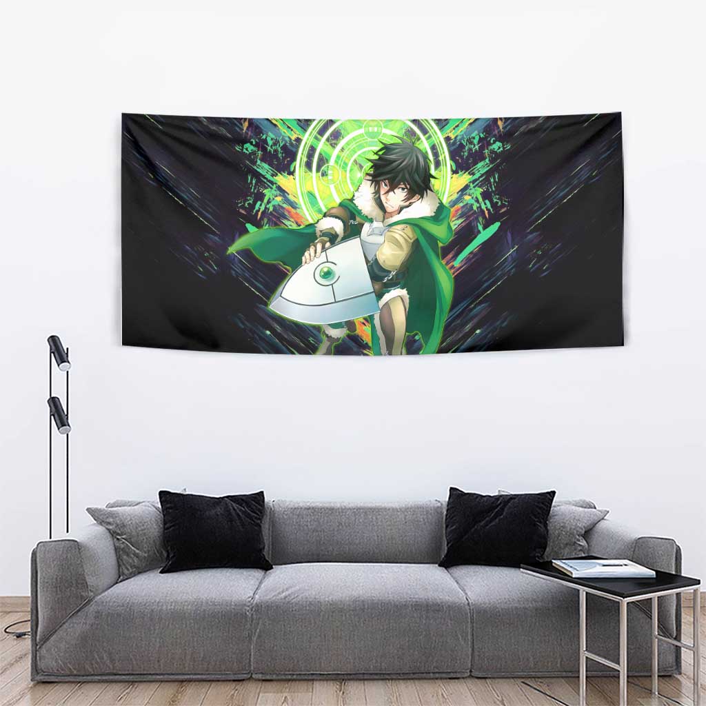 Naofumi The Rising of the Shield Hero Tapestry with Dynamic Combat Pose and Energy Circles - The Mazicc