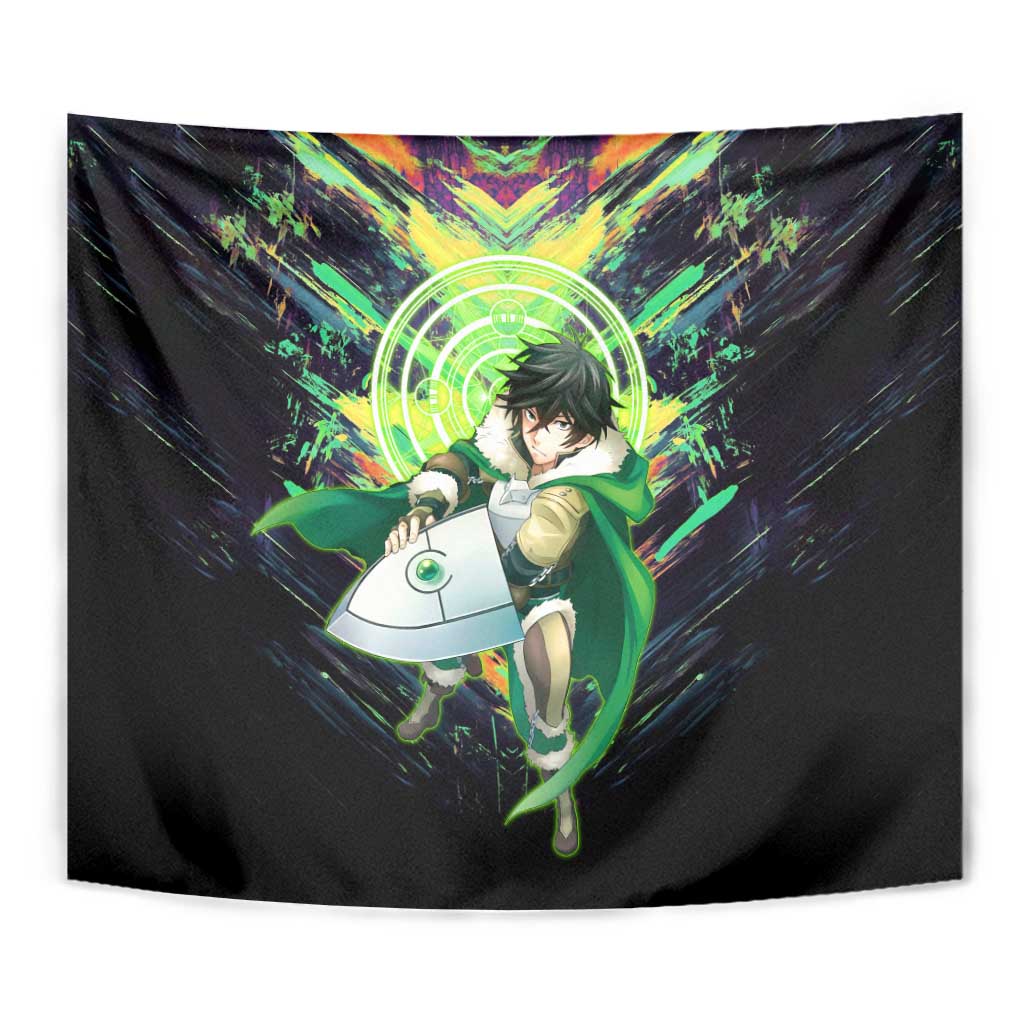 Naofumi The Rising of the Shield Hero Tapestry with Dynamic Combat Pose and Energy Circles - The Mazicc