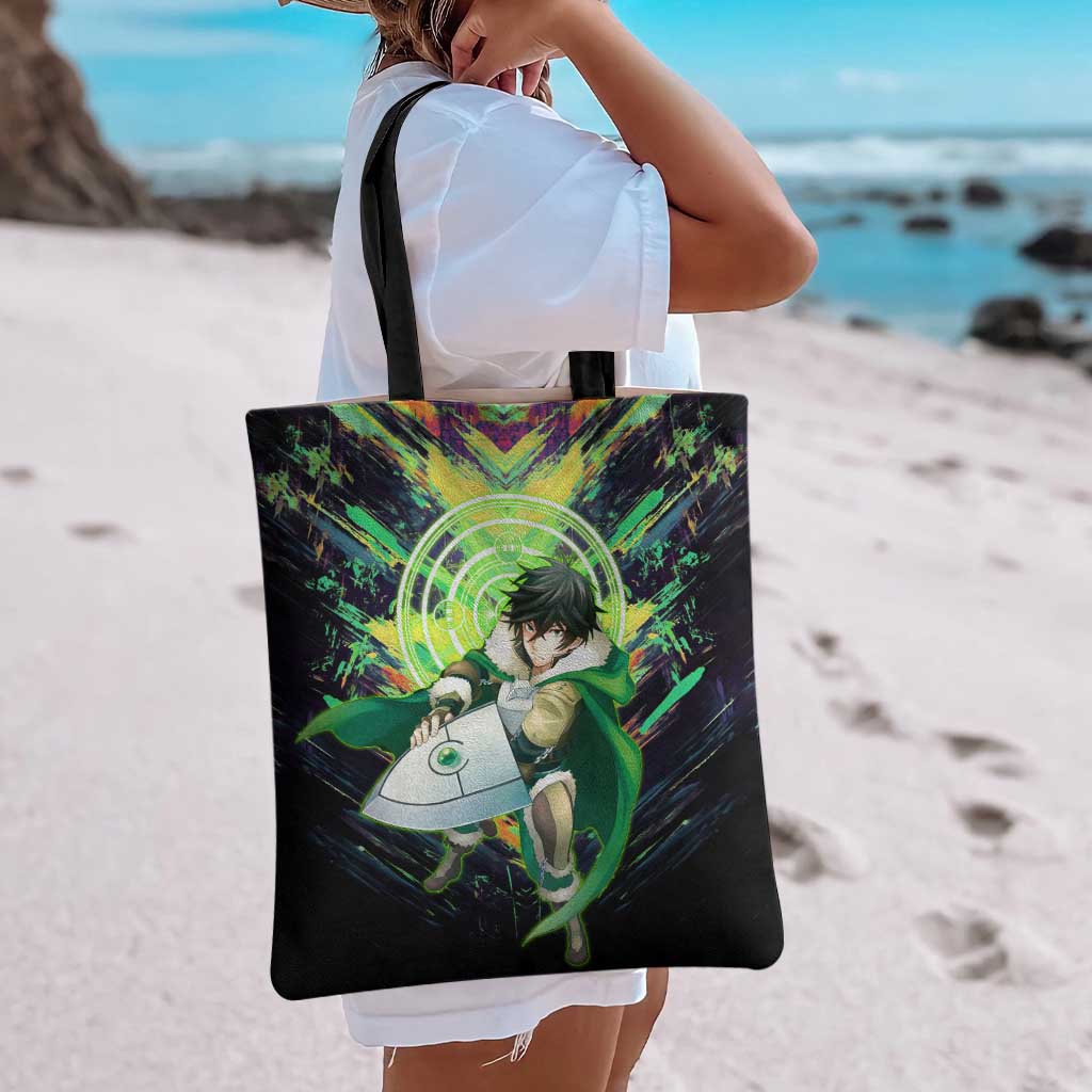 Naofumi The Rising of the Shield Hero Tote Bag with Dynamic Combat Pose and Energy Circles - The Mazicc