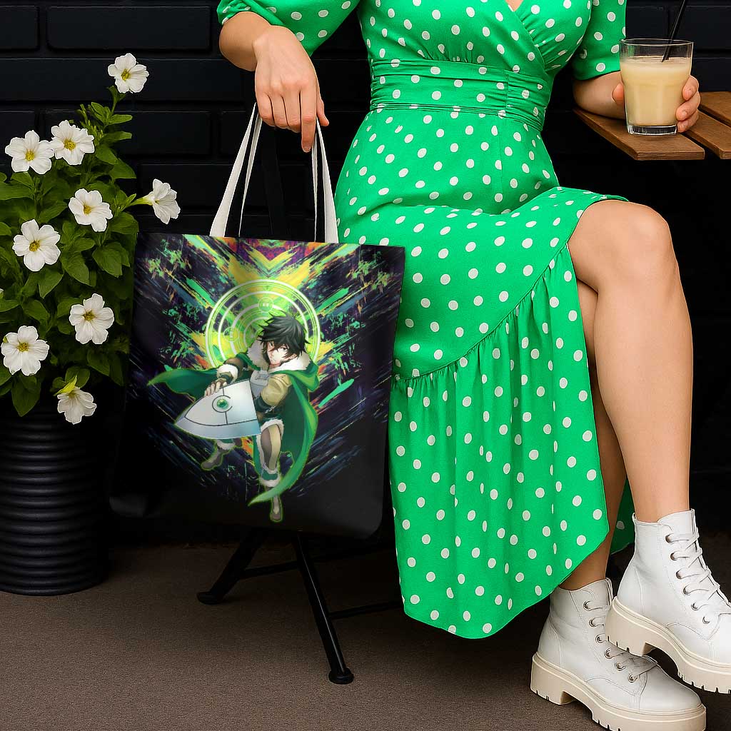 Naofumi The Rising of the Shield Hero Tote Bag with Dynamic Combat Pose and Energy Circles - The Mazicc