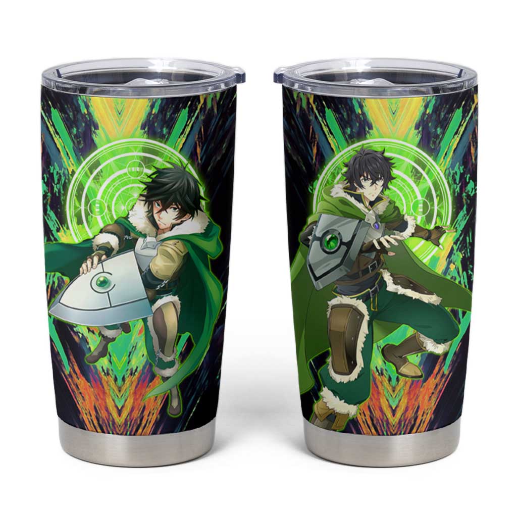 Naofumi The Rising of the Shield Hero Tumbler Cup with Dynamic Combat Pose and Energy Circles - The Mazicc