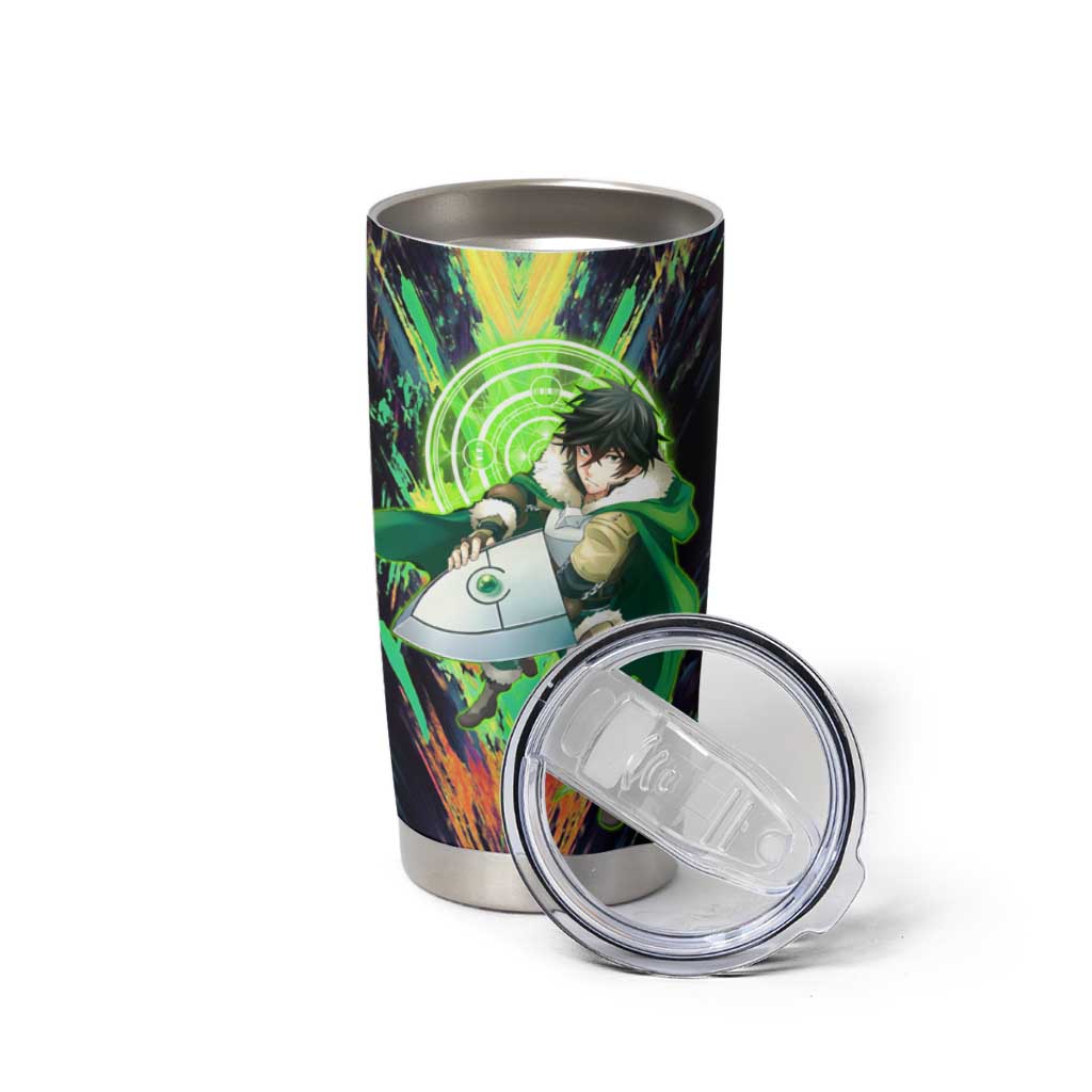 Naofumi The Rising of the Shield Hero Tumbler Cup with Dynamic Combat Pose and Energy Circles - The Mazicc