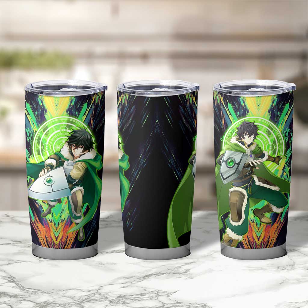 Naofumi The Rising of the Shield Hero Tumbler Cup with Dynamic Combat Pose and Energy Circles - The Mazicc