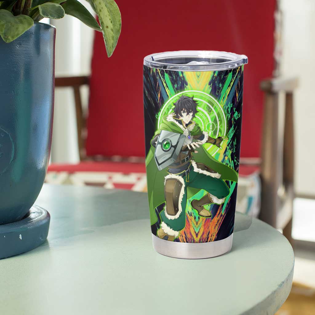 Naofumi The Rising of the Shield Hero Tumbler Cup with Dynamic Combat Pose and Energy Circles - The Mazicc