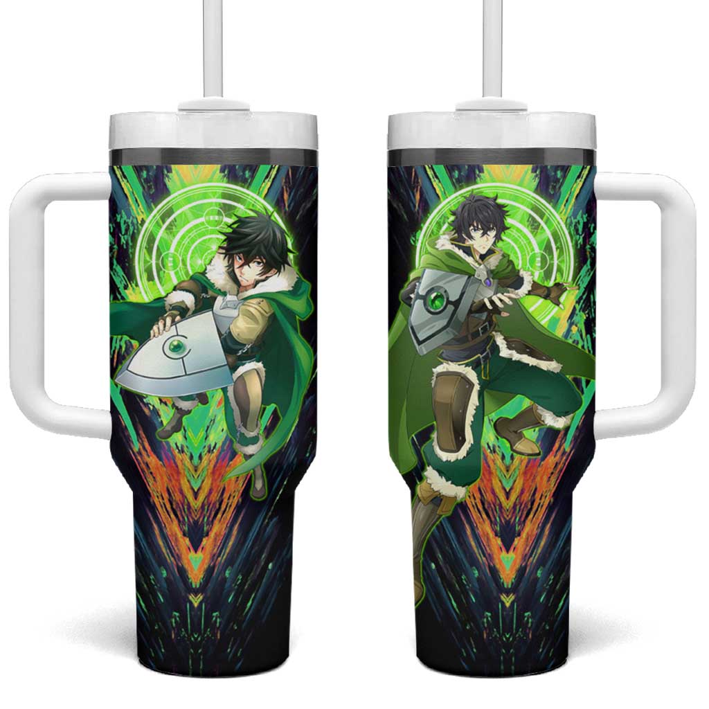 Naofumi The Rising of the Shield Hero Tumbler With Handle with Dynamic Combat Pose and Energy Circles - The Mazicc