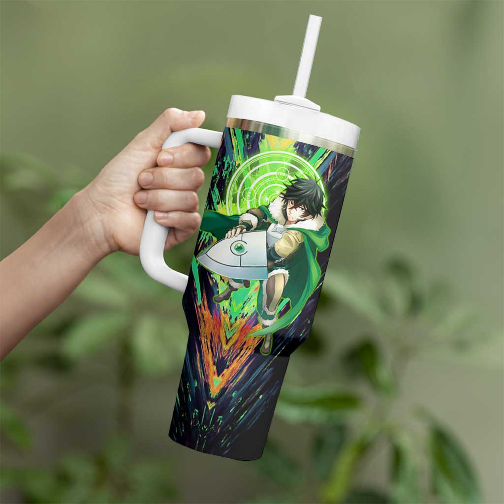 Naofumi The Rising of the Shield Hero Tumbler With Handle with Dynamic Combat Pose and Energy Circles - The Mazicc