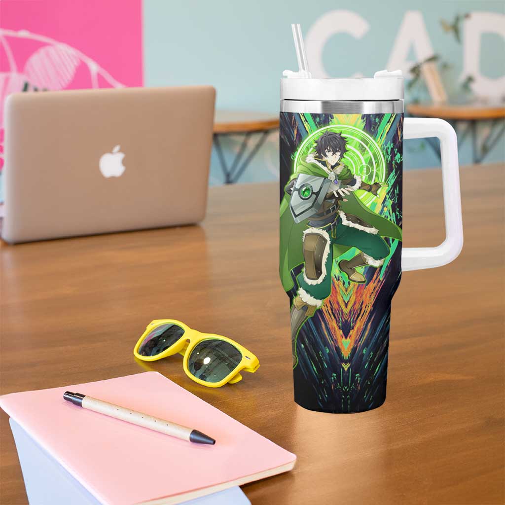 Naofumi The Rising of the Shield Hero Tumbler With Handle with Dynamic Combat Pose and Energy Circles - The Mazicc