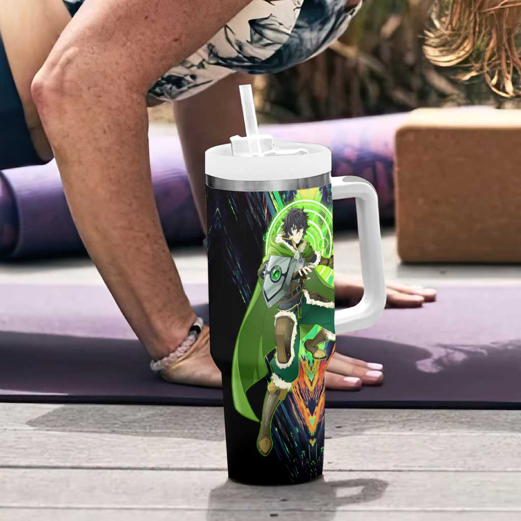 Naofumi The Rising of the Shield Hero Tumbler With Handle with Dynamic Combat Pose and Energy Circles - The Mazicc