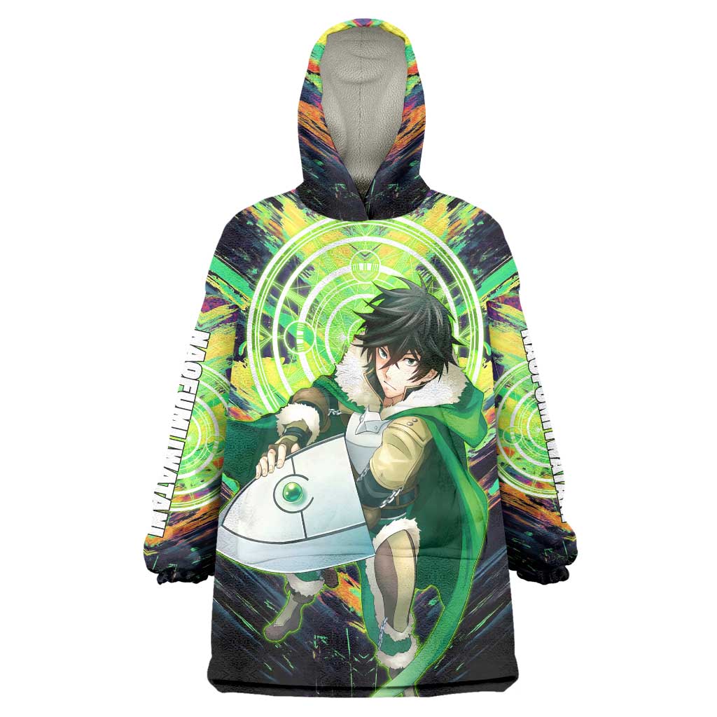 Naofumi The Rising of the Shield Hero Wearable Blanket Hoodie with Dynamic Combat Pose and Energy Circles - The Mazicc