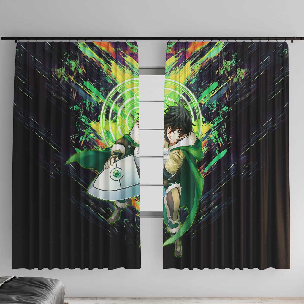 Naofumi The Rising of the Shield Hero Window Curtain with Dynamic Combat Pose and Energy Circles - The Mazicc