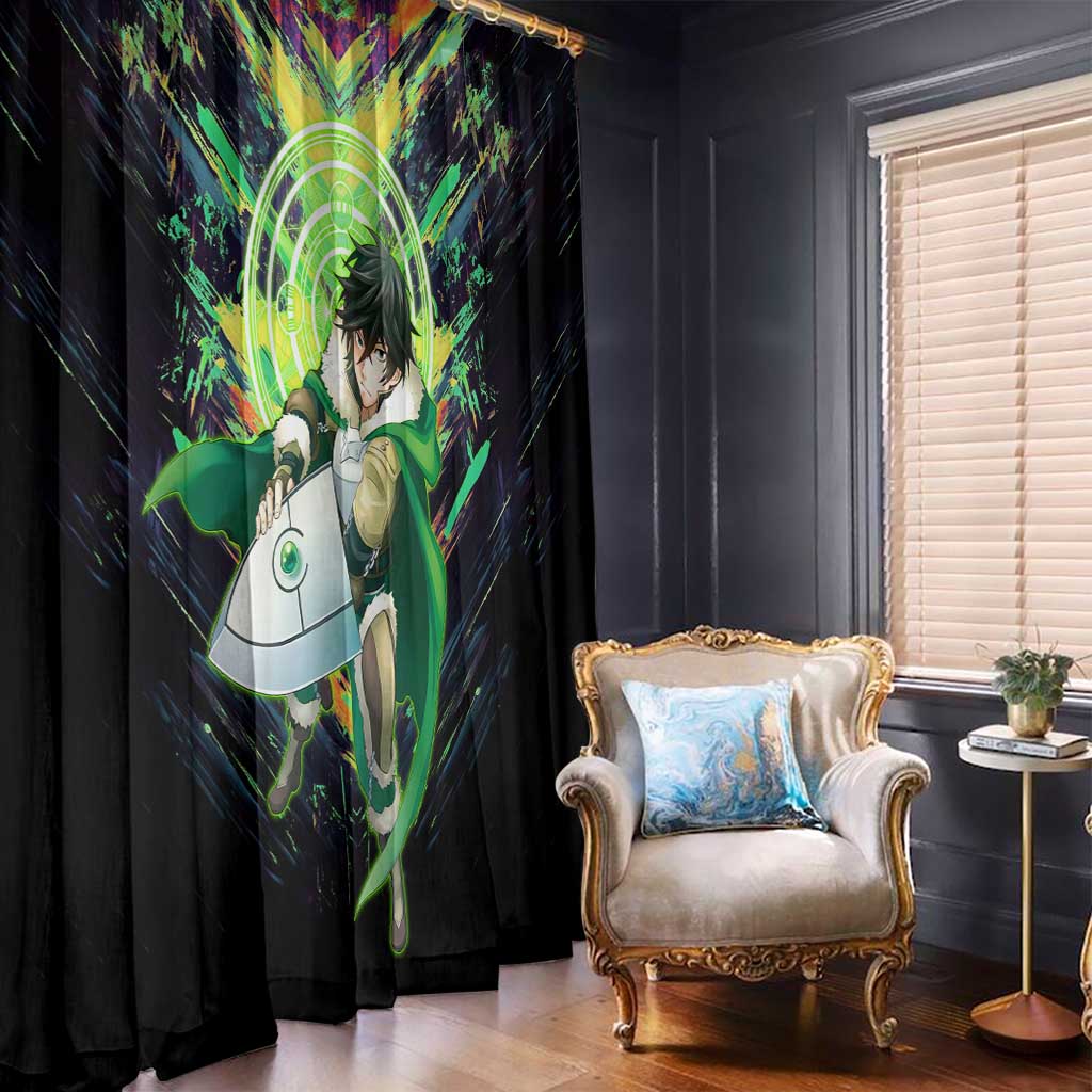 Naofumi The Rising of the Shield Hero Window Curtain with Dynamic Combat Pose and Energy Circles - The Mazicc