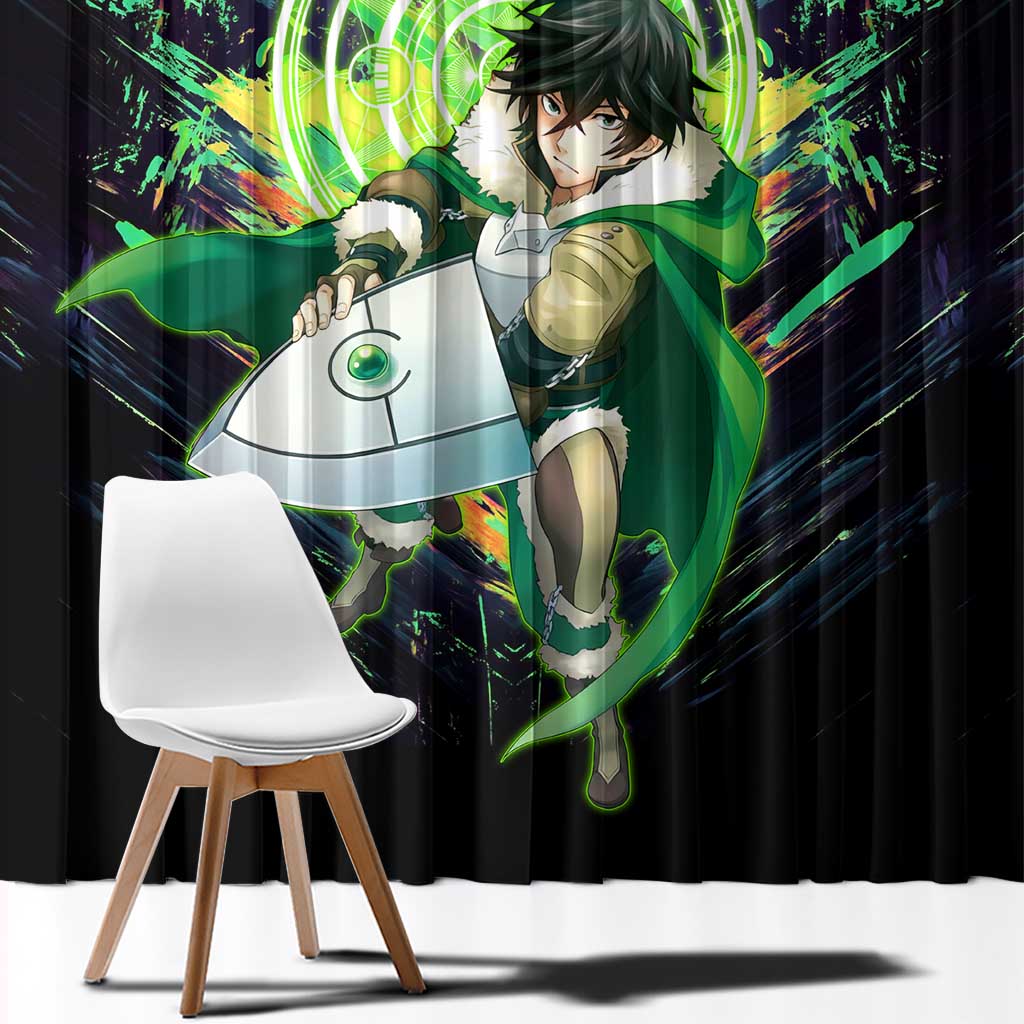 Naofumi The Rising of the Shield Hero Window Curtain with Dynamic Combat Pose and Energy Circles - The Mazicc