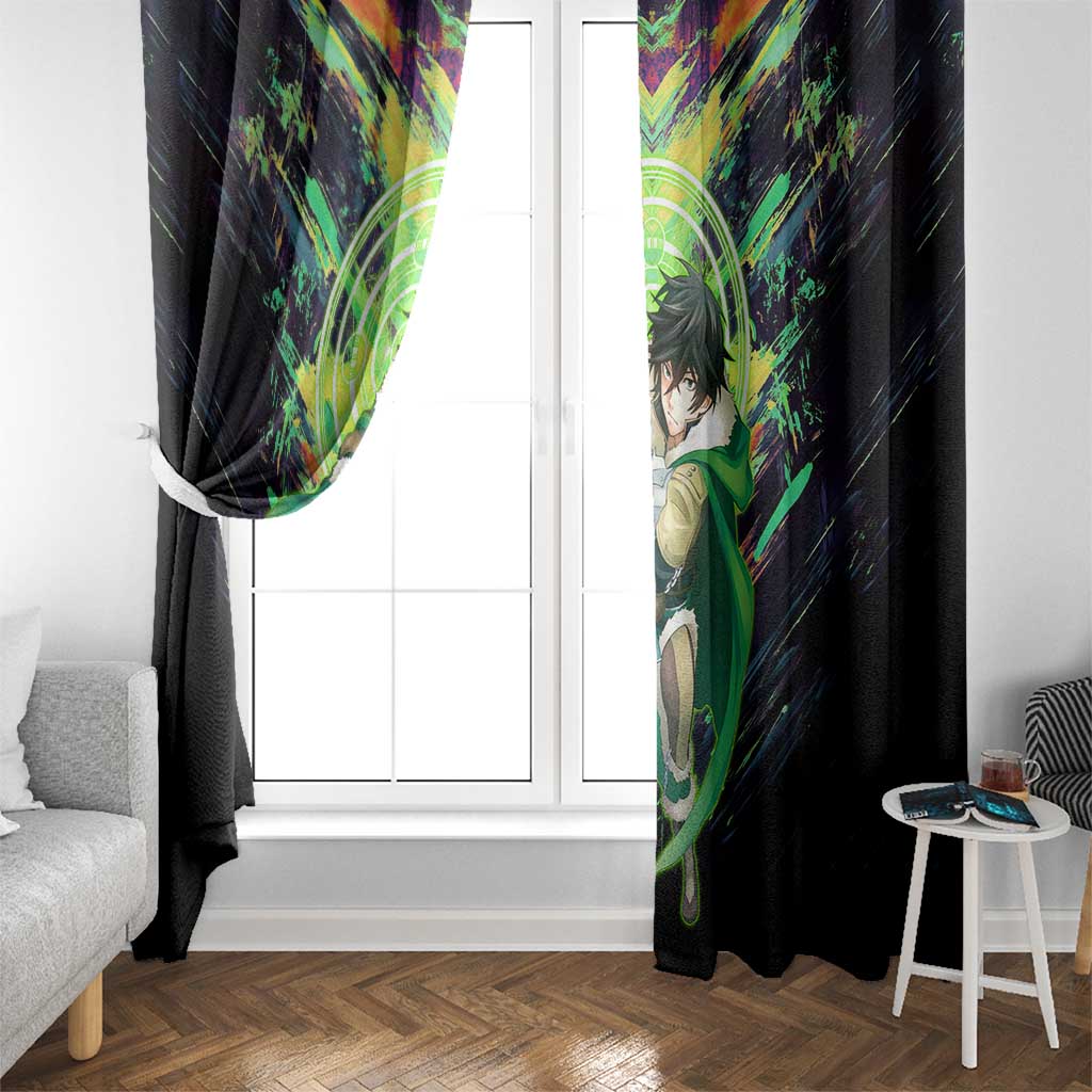 Naofumi The Rising of the Shield Hero Window Curtain with Dynamic Combat Pose and Energy Circles - The Mazicc