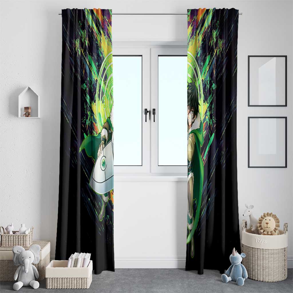 Naofumi The Rising of the Shield Hero Window Curtain with Dynamic Combat Pose and Energy Circles - The Mazicc