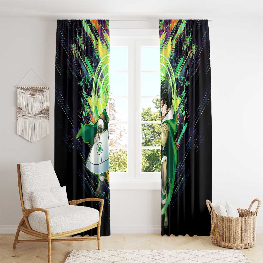 Naofumi The Rising of the Shield Hero Window Curtain with Dynamic Combat Pose and Energy Circles - The Mazicc