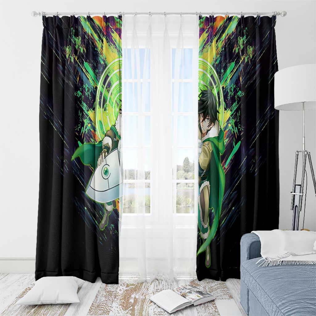 Naofumi The Rising of the Shield Hero Window Curtain with Dynamic Combat Pose and Energy Circles - The Mazicc