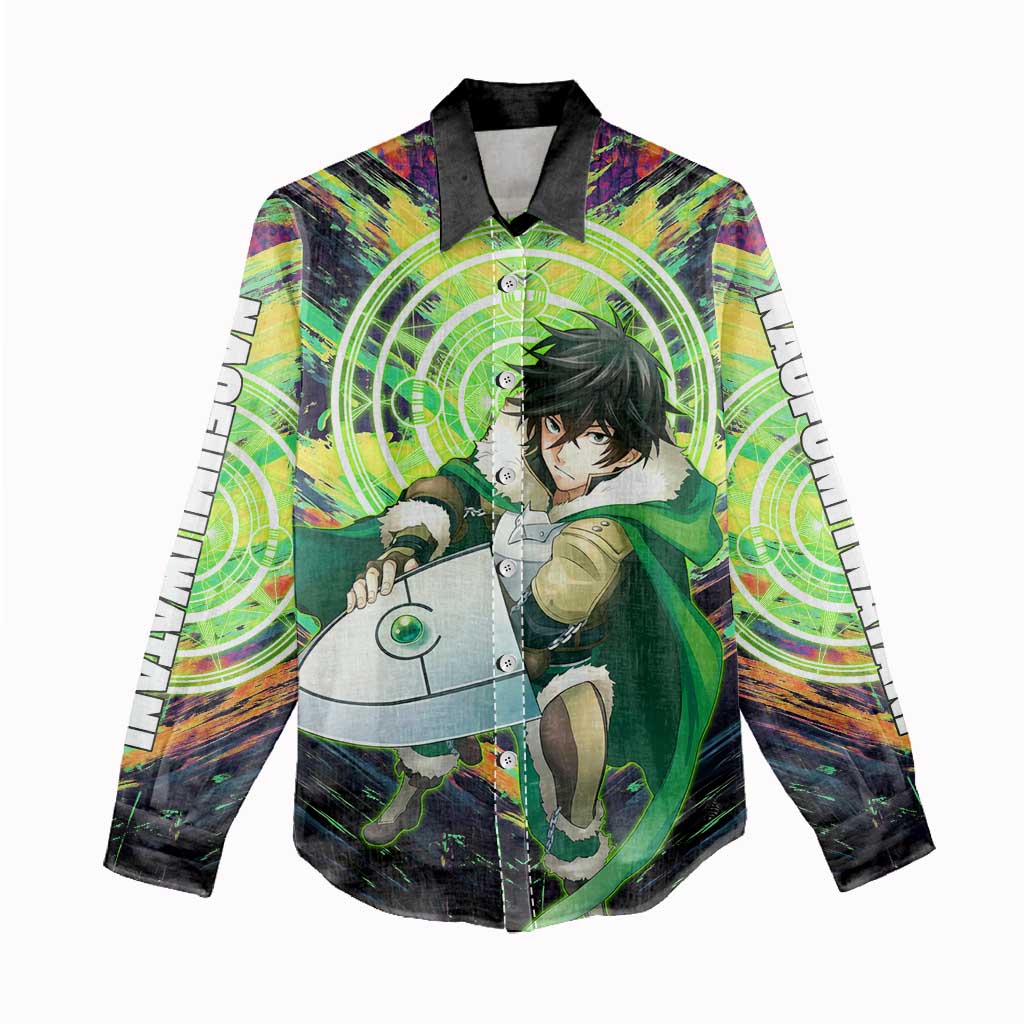 Naofumi The Rising of the Shield Hero Women Casual Shirt with Dynamic Combat Pose and Energy Circles - The Mazicc