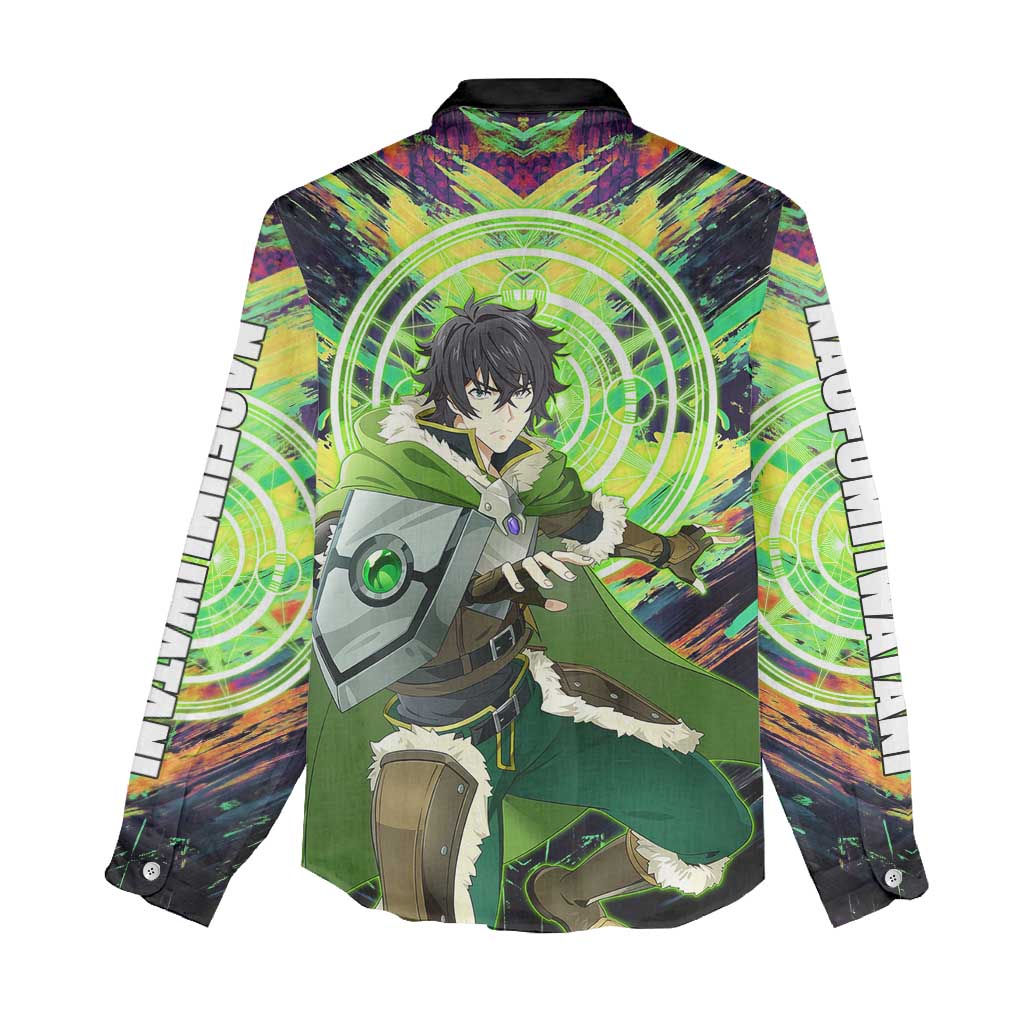 Naofumi The Rising of the Shield Hero Women Casual Shirt with Dynamic Combat Pose and Energy Circles - The Mazicc