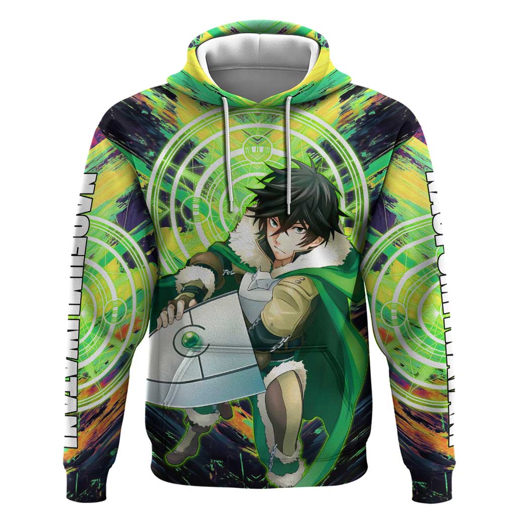 Naofumi The Rising of the Shield Hero Zip Hoodie with Dynamic Combat Pose and Energy Circles - The Mazicc