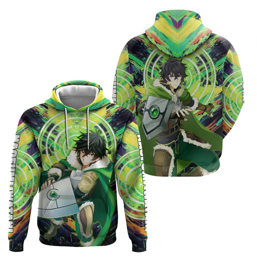 Naofumi The Rising of the Shield Hero Zip Hoodie with Dynamic Combat Pose and Energy Circles - The Mazicc