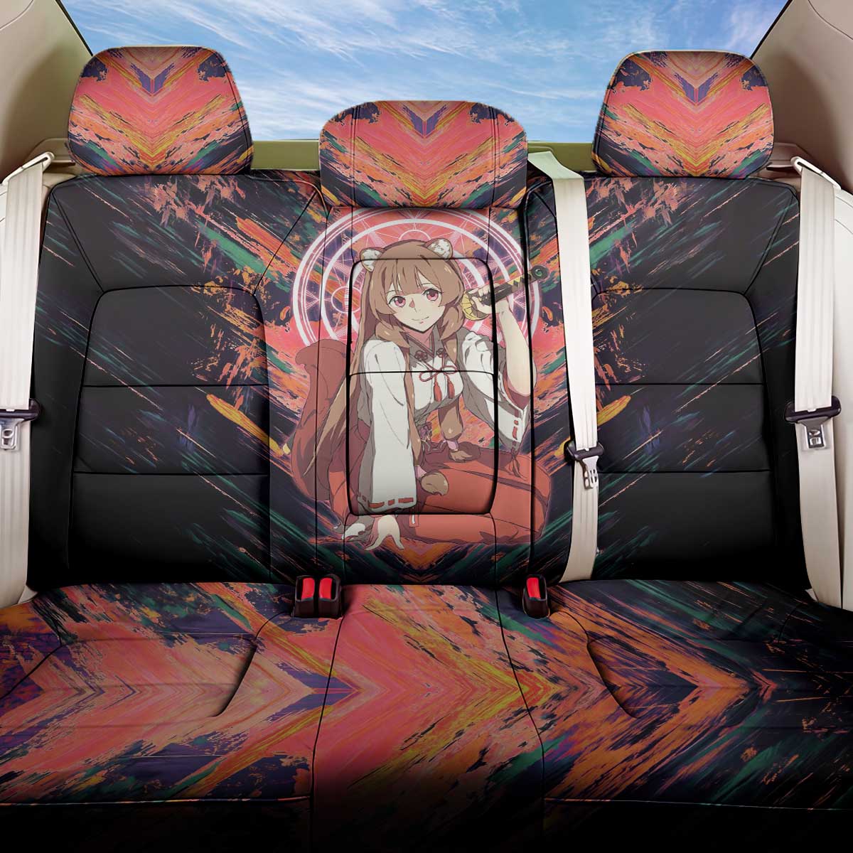 Raphtalia The Rising of the Shield Hero Back Car Seat Cover with Magical Circle Effects and Energetic Battle Pose - The Mazicc