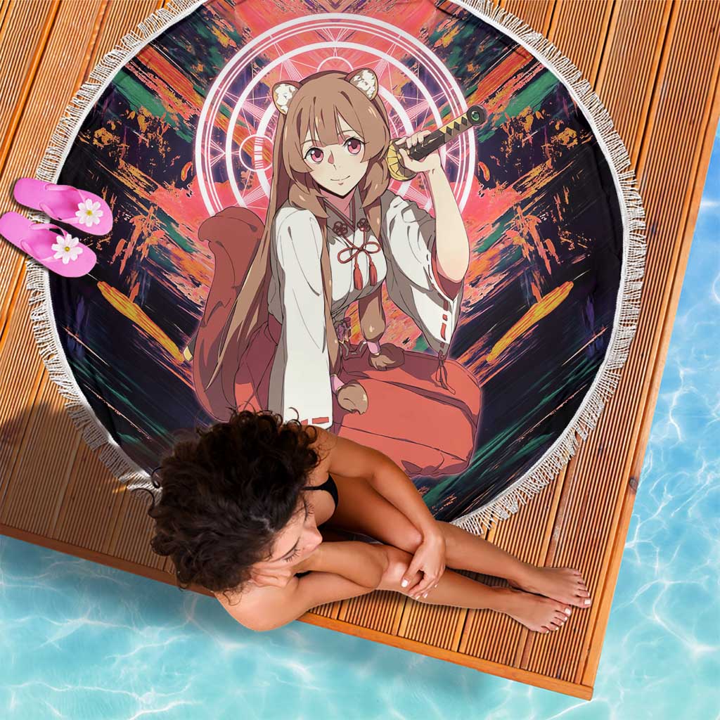 Raphtalia The Rising of the Shield Hero Beach Blanket with Magical Circle Effects and Energetic Battle Pose - The Mazicc