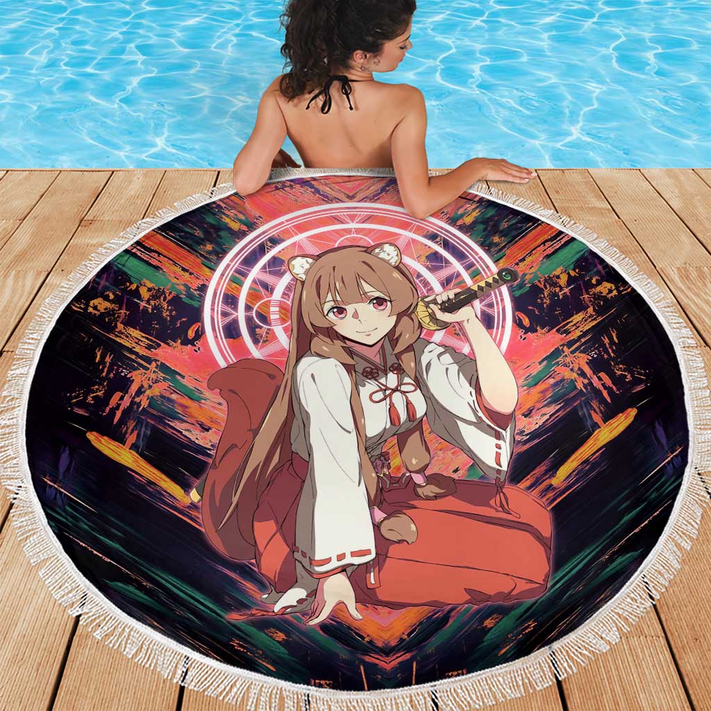 Raphtalia The Rising of the Shield Hero Beach Blanket with Magical Circle Effects and Energetic Battle Pose - The Mazicc