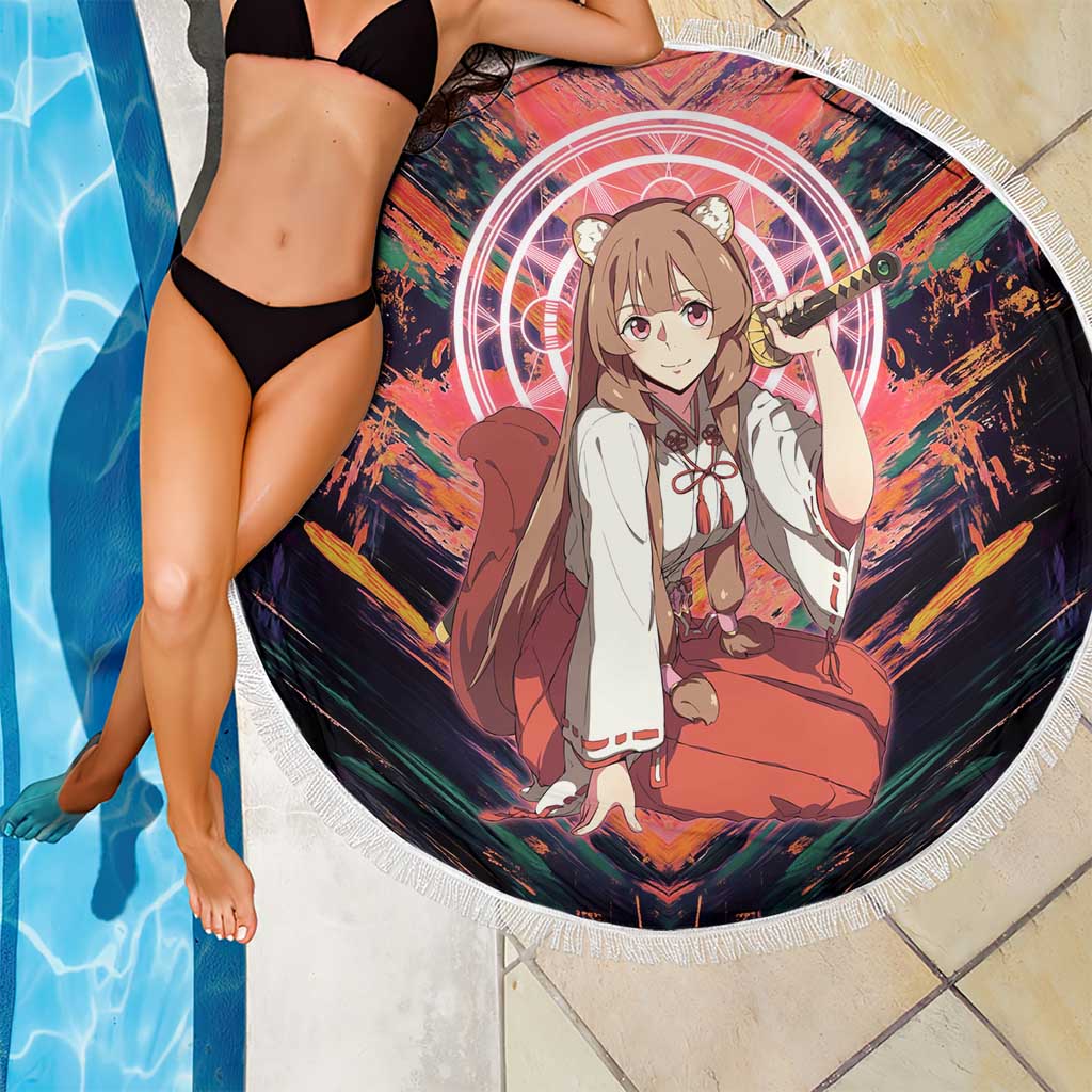 Raphtalia The Rising of the Shield Hero Beach Blanket with Magical Circle Effects and Energetic Battle Pose - The Mazicc