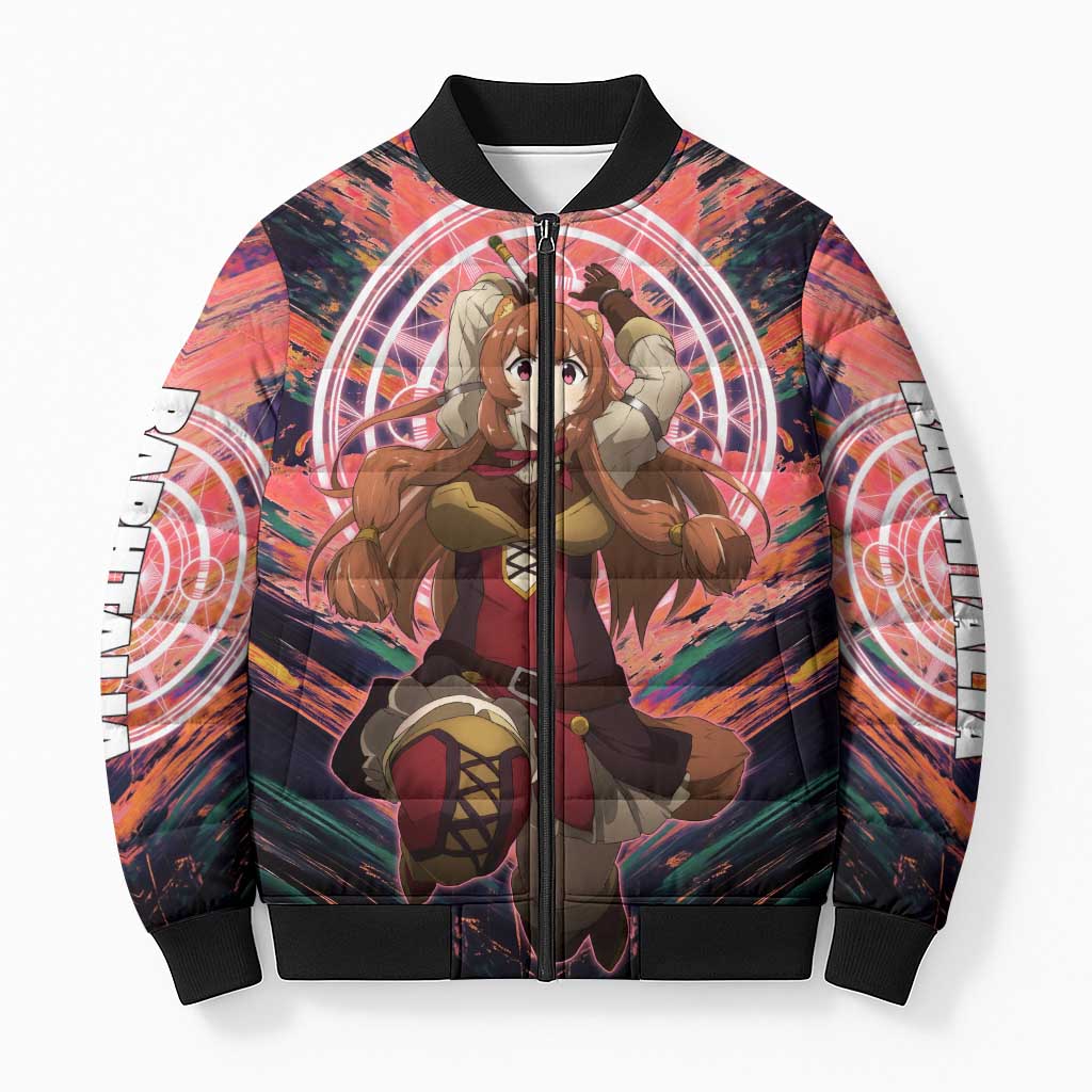 Raphtalia The Rising of the Shield Hero Bomber Puffer Jacket with Magical Circle Effects and Energetic Battle Pose - The Mazicc