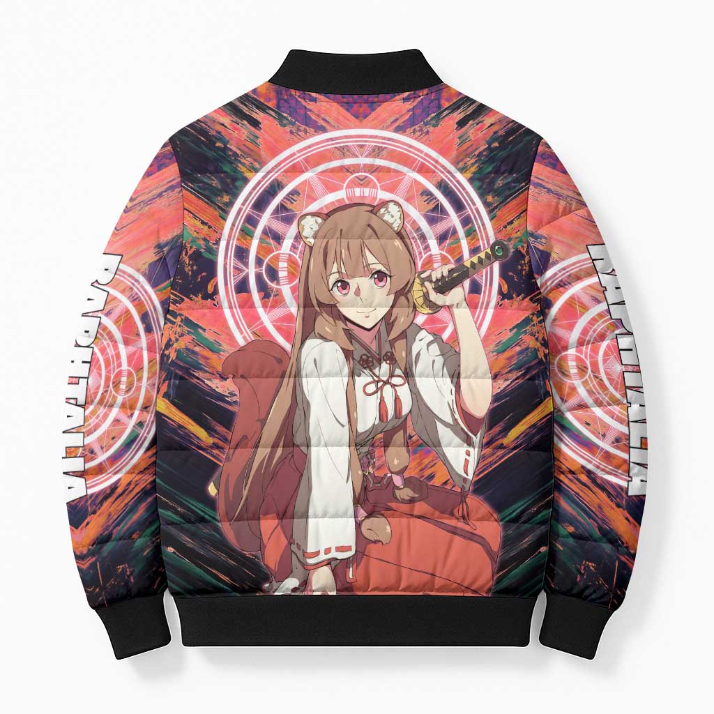 Raphtalia The Rising of the Shield Hero Bomber Puffer Jacket with Magical Circle Effects and Energetic Battle Pose - The Mazicc