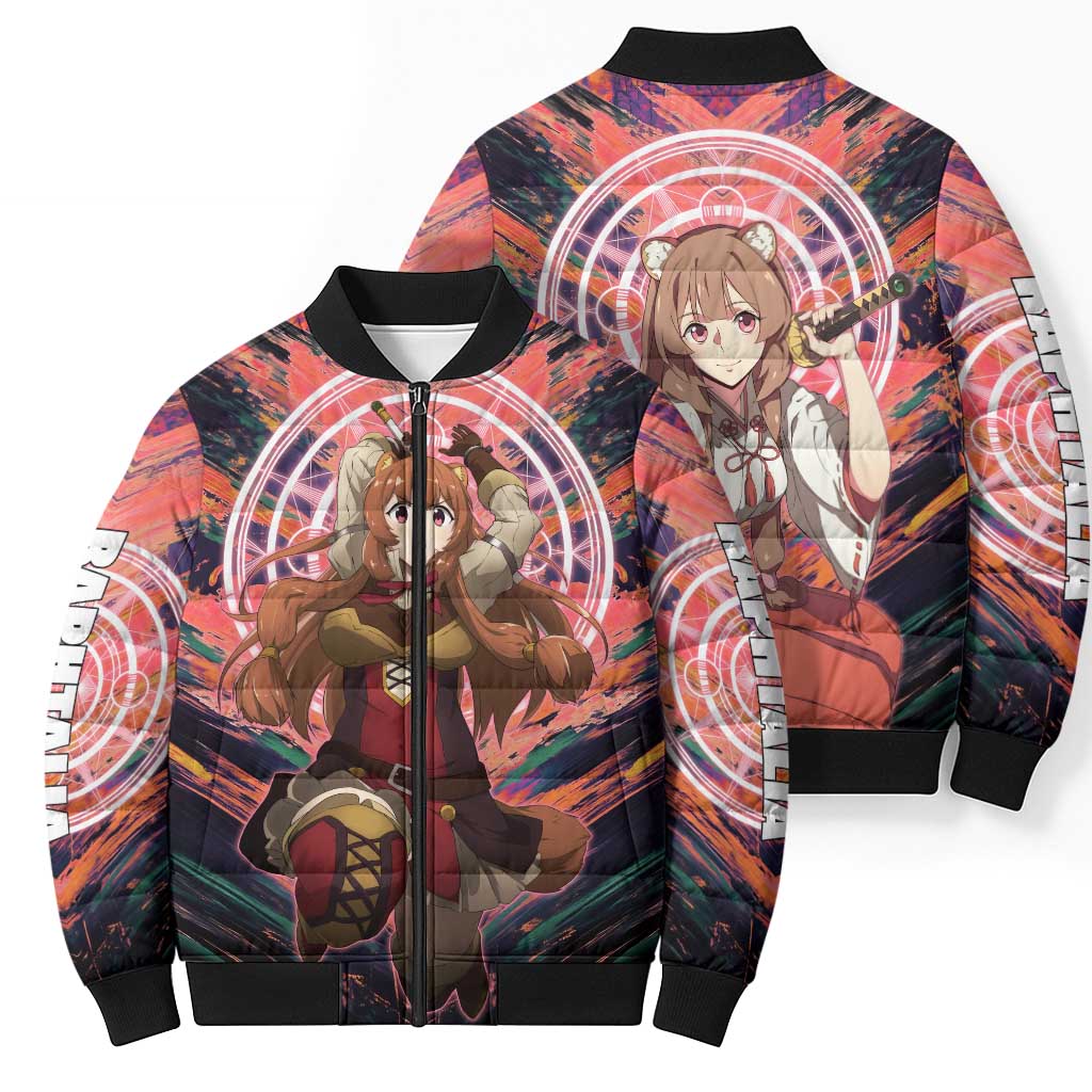 Raphtalia The Rising of the Shield Hero Bomber Puffer Jacket with Magical Circle Effects and Energetic Battle Pose - The Mazicc