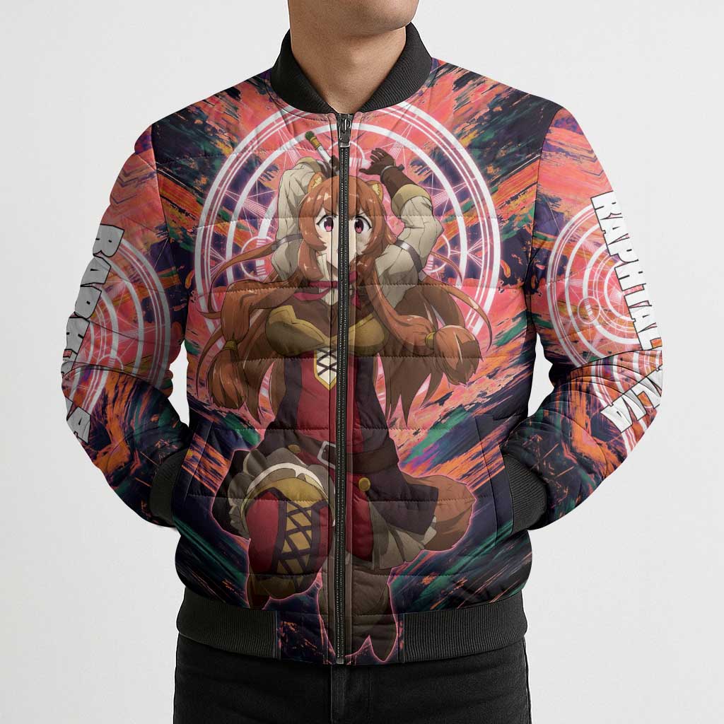 Raphtalia The Rising of the Shield Hero Bomber Puffer Jacket with Magical Circle Effects and Energetic Battle Pose - The Mazicc