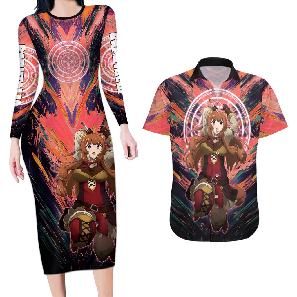 Raphtalia The Rising of the Shield Hero Couples Matching Long Sleeve Bodycon Dress and Hawaiian Shirt with Magical Circle Effects and Energetic Battle Pose - The Mazicc