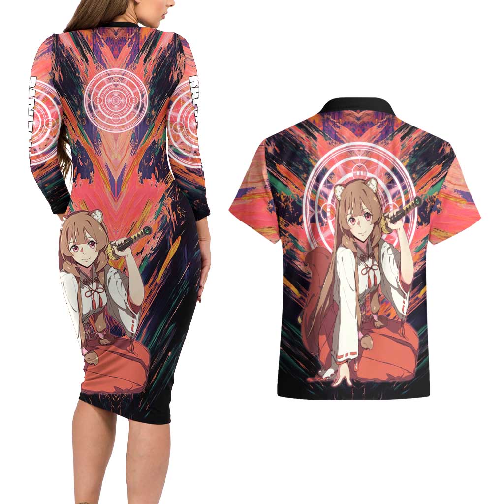 Raphtalia The Rising of the Shield Hero Couples Matching Long Sleeve Bodycon Dress and Hawaiian Shirt with Magical Circle Effects and Energetic Battle Pose - The Mazicc