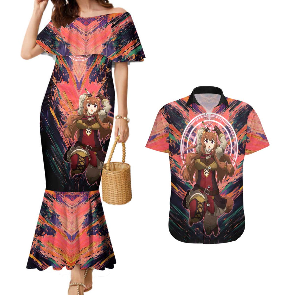 Raphtalia The Rising of the Shield Hero Couples Matching Mermaid Dress and Hawaiian Shirt with Magical Circle Effects and Energetic Battle Pose - The Mazicc