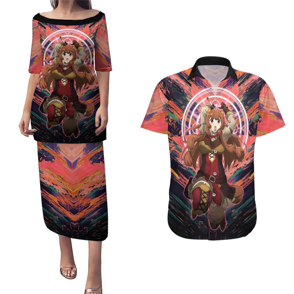 Raphtalia The Rising of the Shield Hero Couples Matching Puletasi and Hawaiian Shirt with Magical Circle Effects and Energetic Battle Pose - The Mazicc