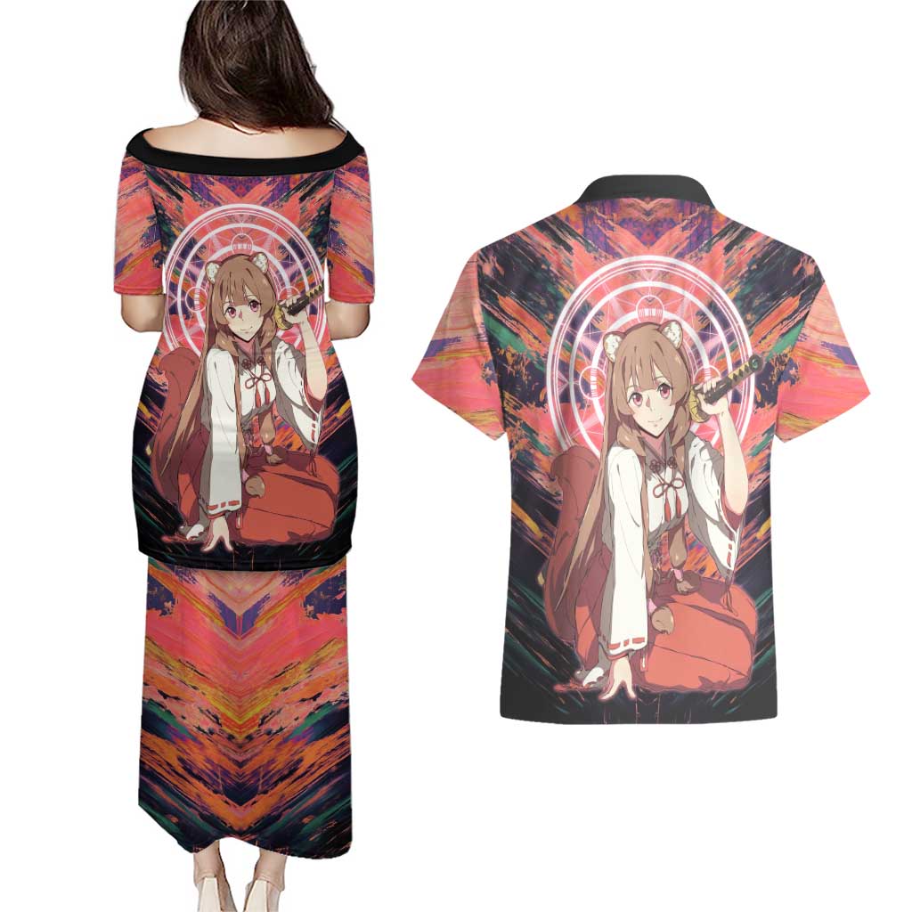 Raphtalia The Rising of the Shield Hero Couples Matching Puletasi and Hawaiian Shirt with Magical Circle Effects and Energetic Battle Pose - The Mazicc