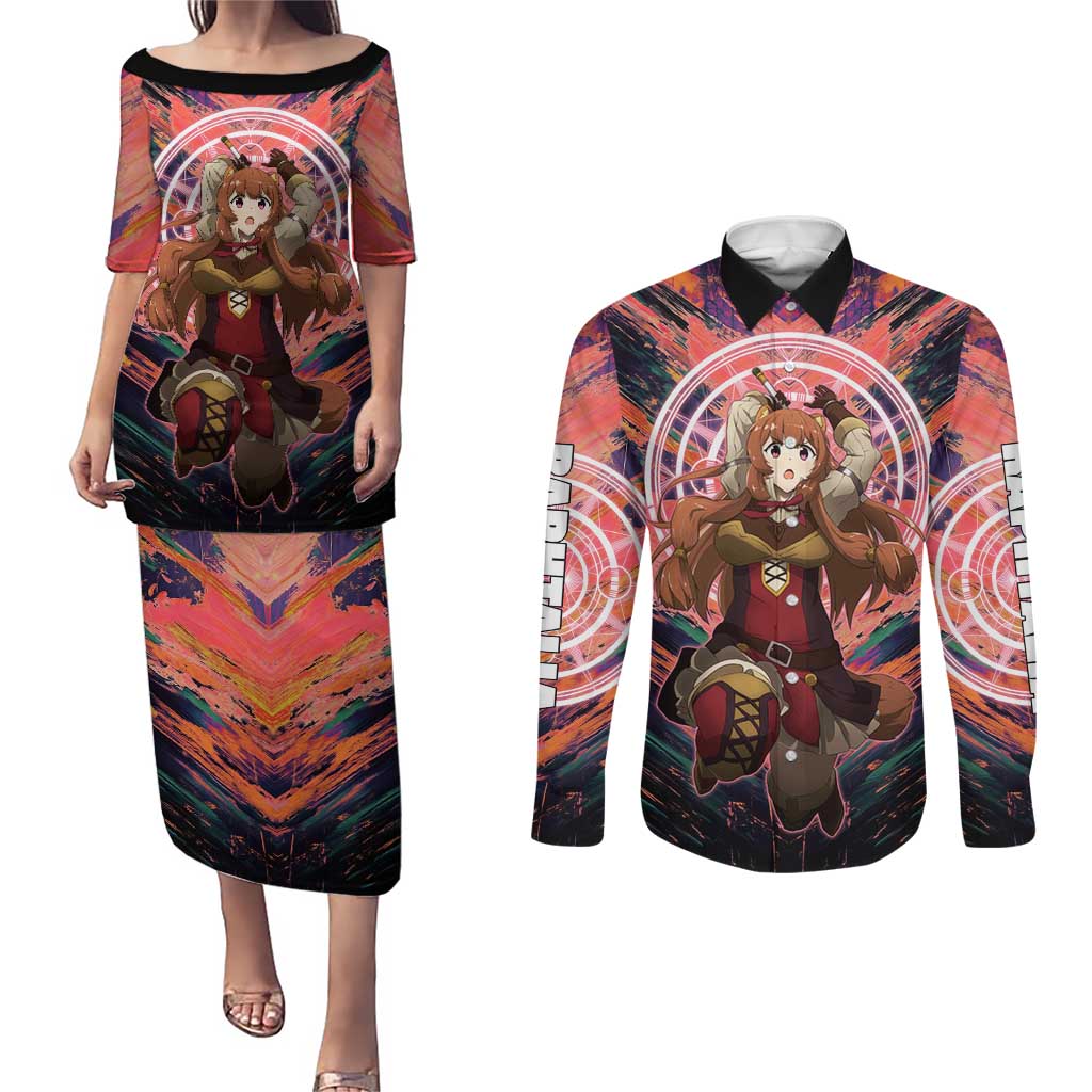 Raphtalia The Rising of the Shield Hero Couples Matching Puletasi and Long Sleeve Button Shirt with Magical Circle Effects and Energetic Battle Pose - The Mazicc