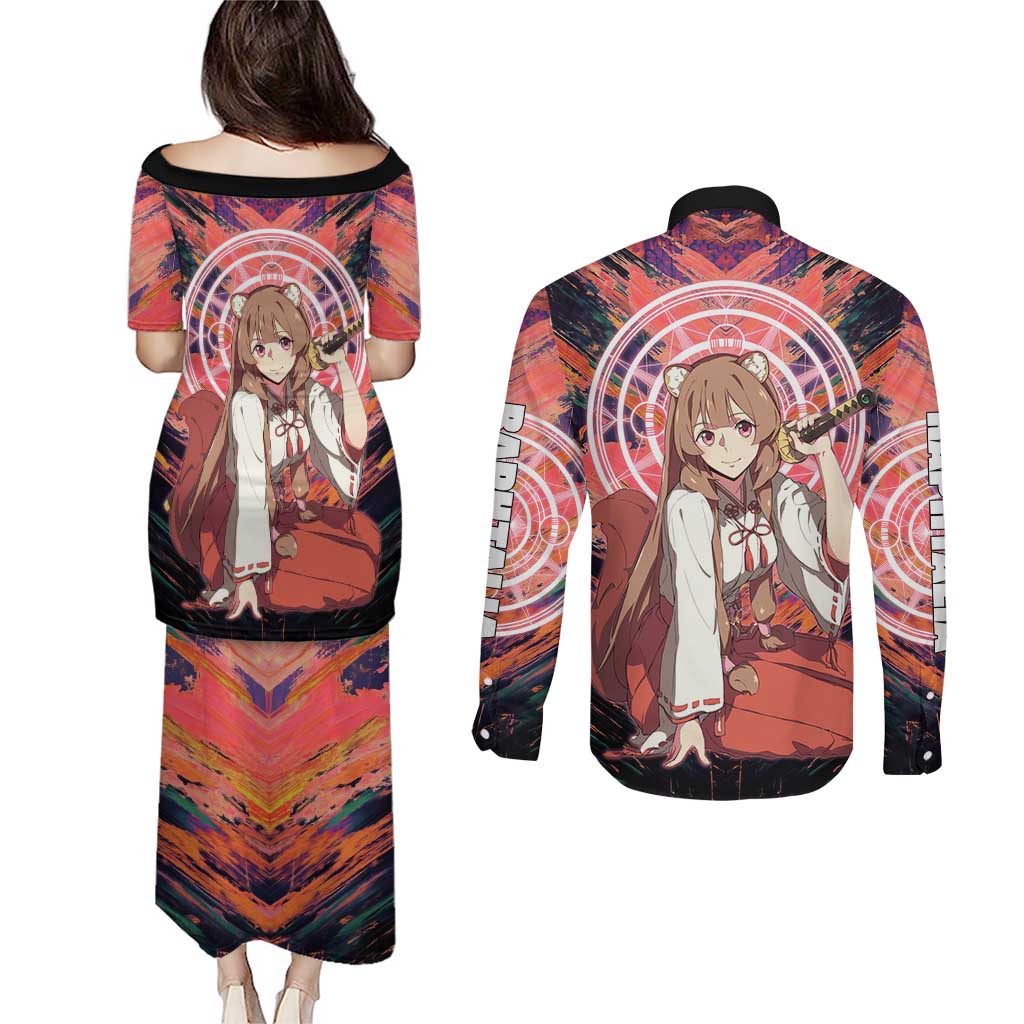 Raphtalia The Rising of the Shield Hero Couples Matching Puletasi and Long Sleeve Button Shirt with Magical Circle Effects and Energetic Battle Pose - The Mazicc